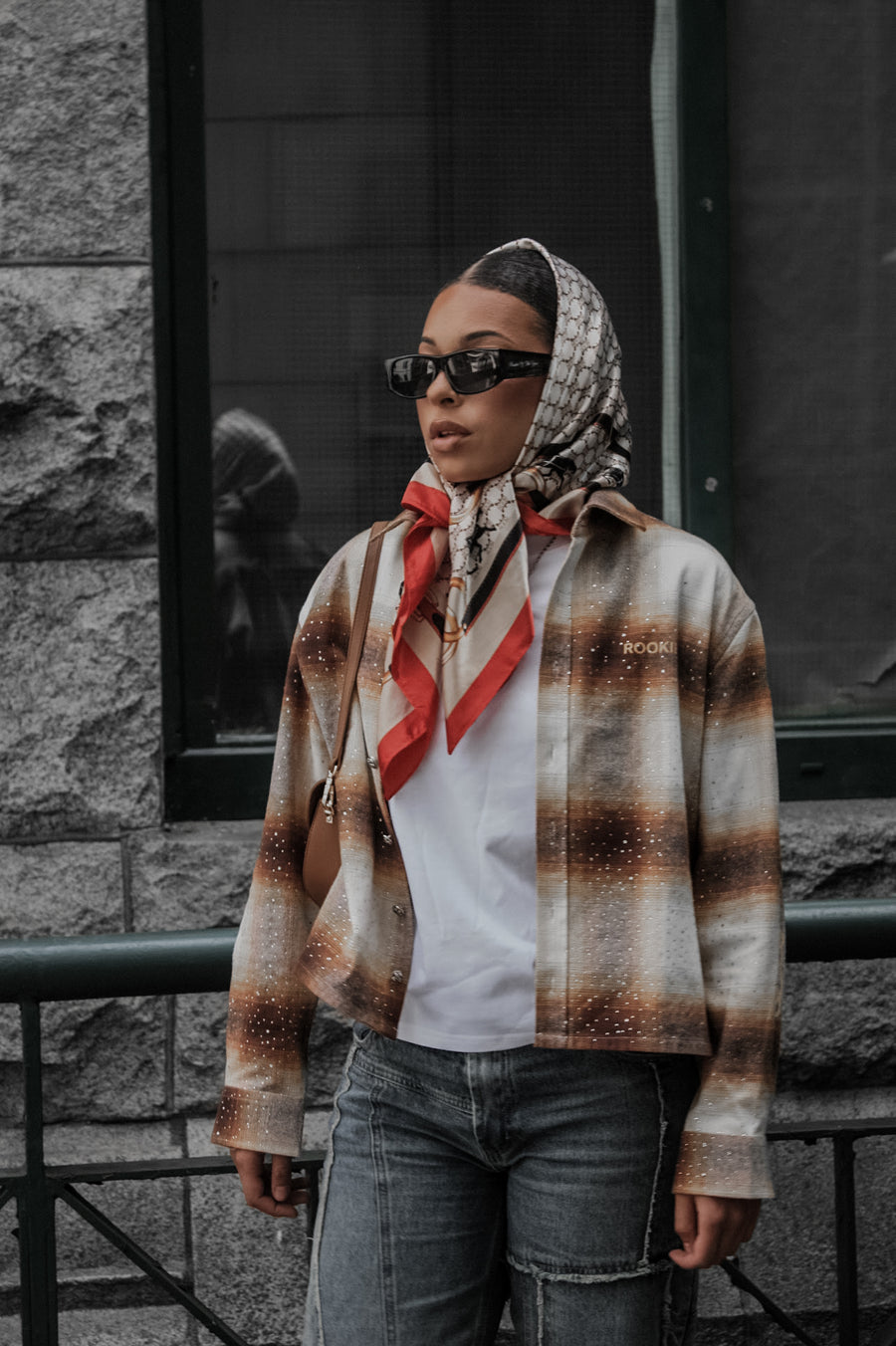 Iron Rust Iced Out Flannel with a silk headscarf