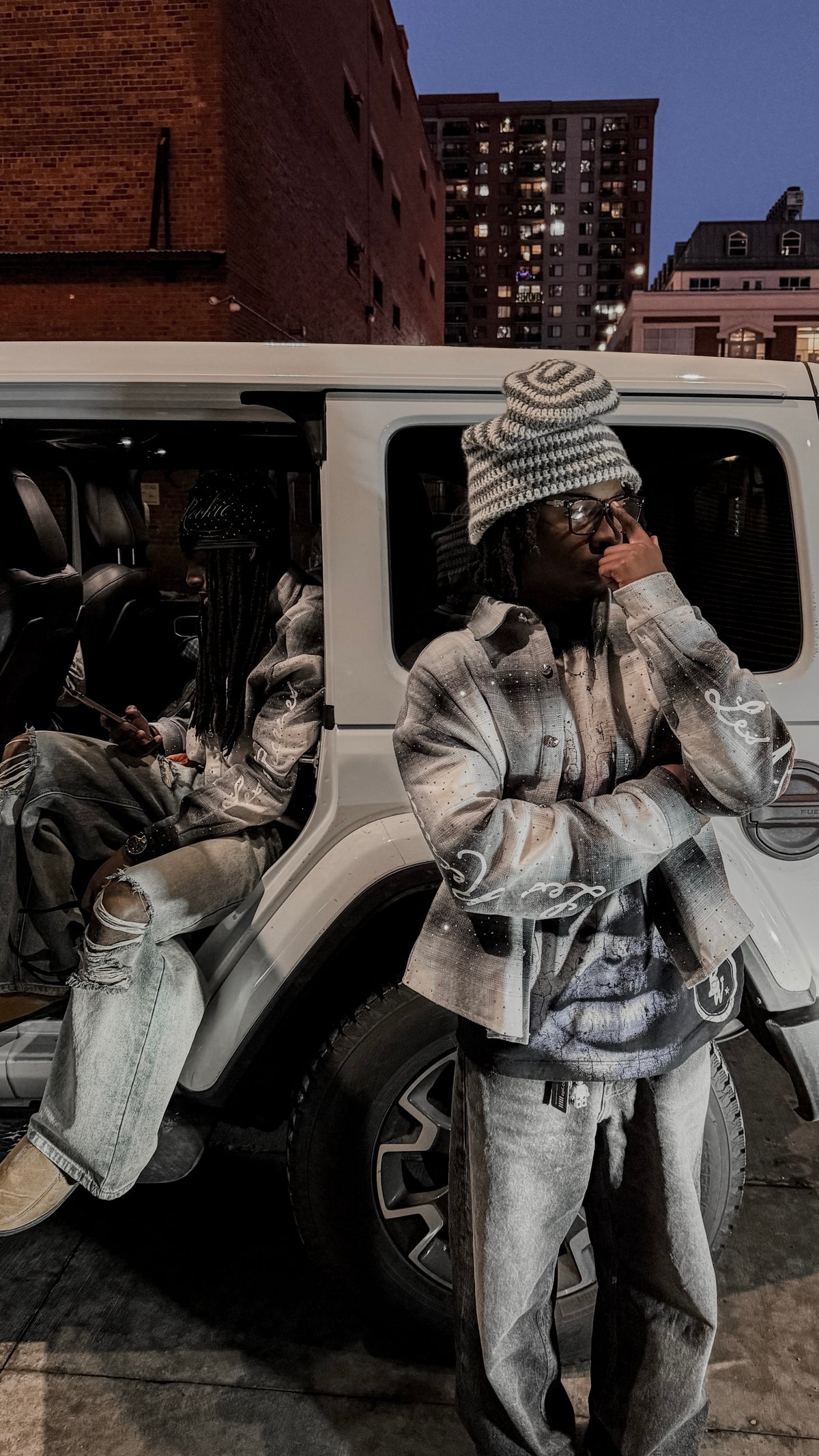 Cool Gray Iced Out Flannel with a graphic skull cap